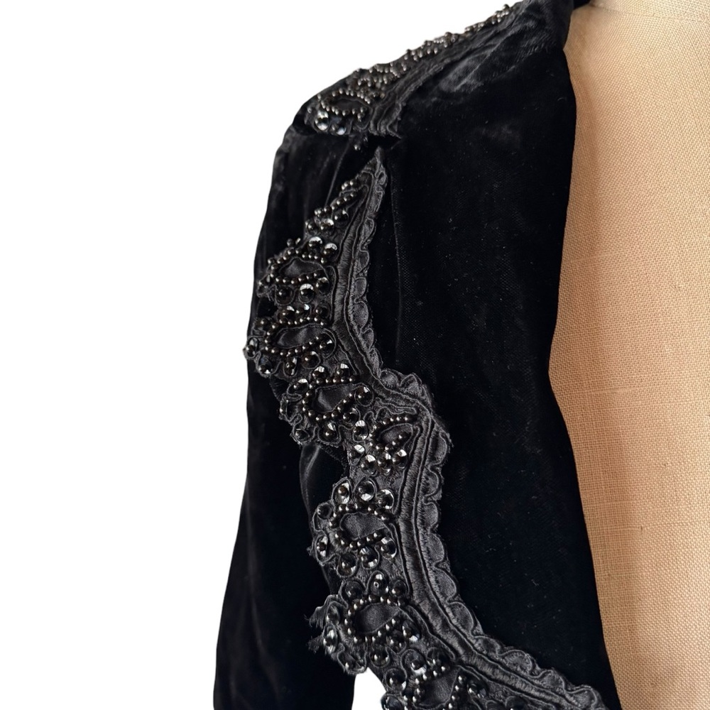 Vintage 1993 Anna Sui Black Velvet Beaded Edwardian Frock Coat - Picture 7 of 14
